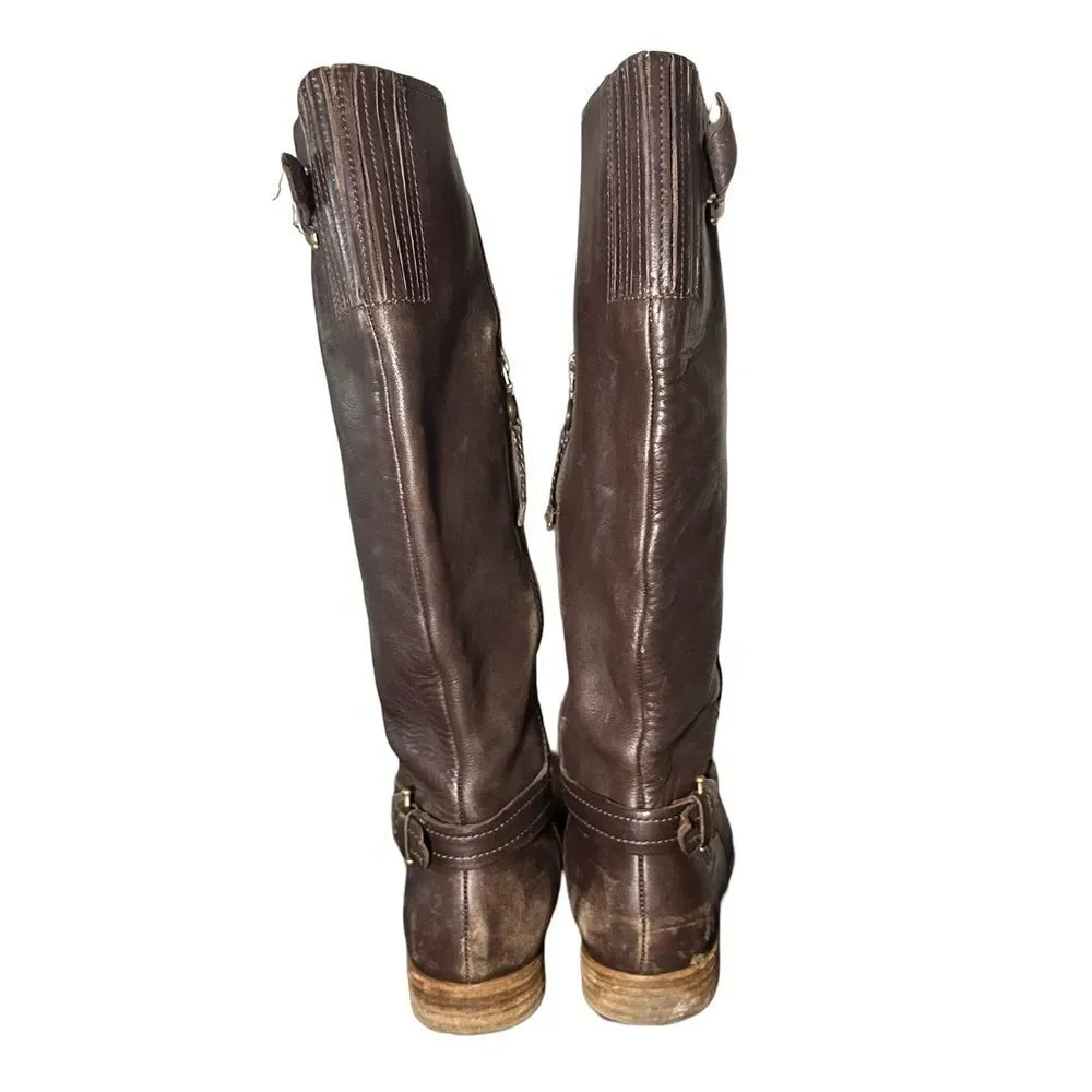UGG Australia Amberlee Espresso Leather Equestrian Style Boots, Size 9.5